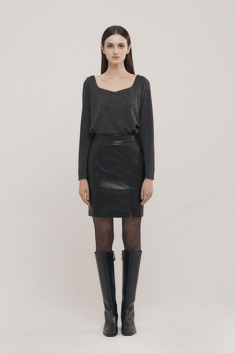 Eco Leather Slit Skirt