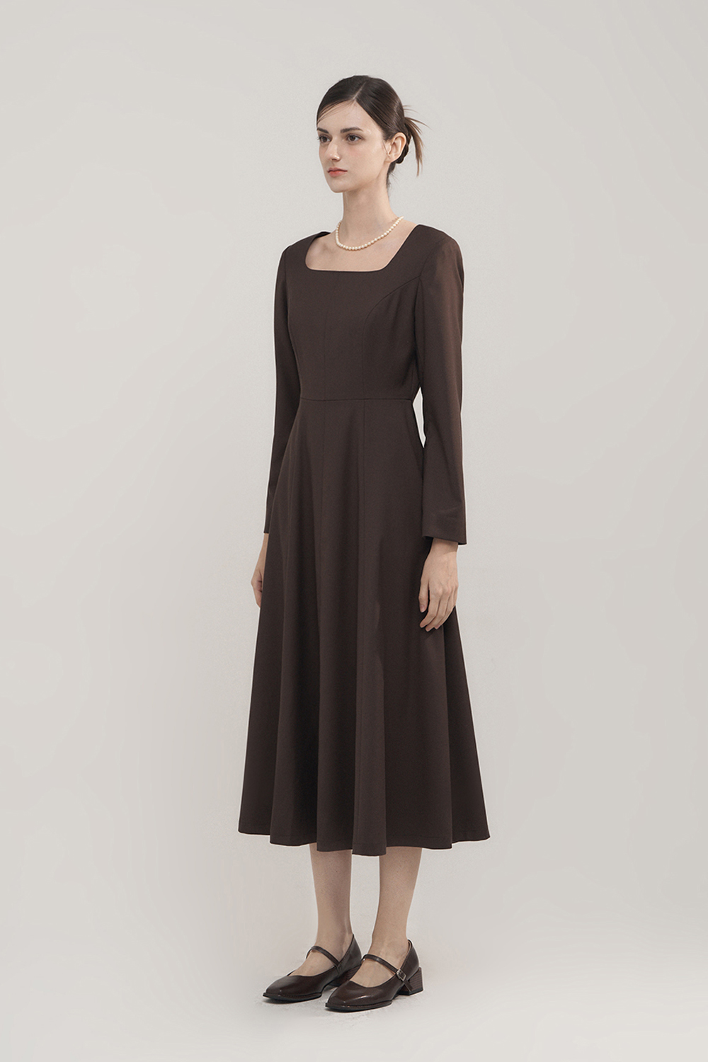 Square Neck Flared Long Dress