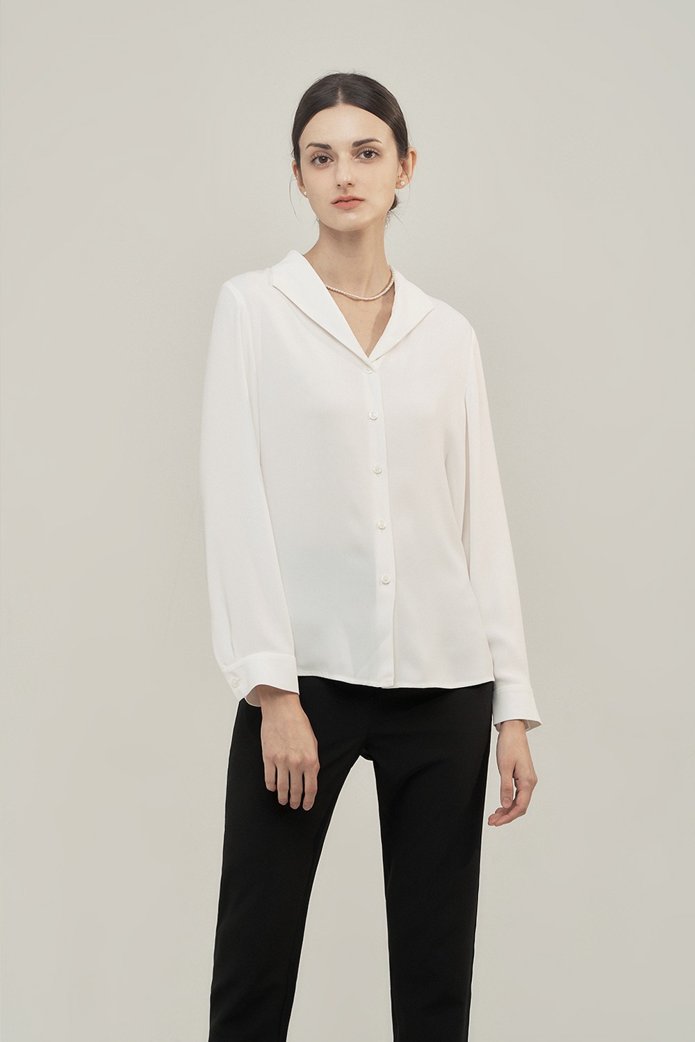 Open Collar White Shirt Blouse